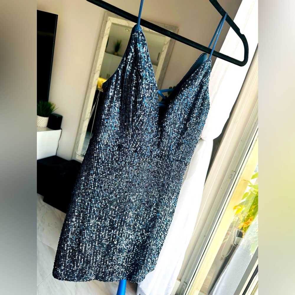 Blue Sequin Mini Dress, Size 3